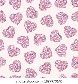 Vector seamless geometric pattern. Сute pink background - Valentine'sday creative design. Love fashion print with linear hearts.
