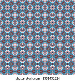Vector seamless geometric pattern of red, blue and white tiles.
