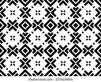 Vector seamless geometric pattern of rhombuses, strokes, broken lines and dots. Black elements on a white background. Minimalistic design for textile, poster, card, fabric. Vector illustration EPS 10.
