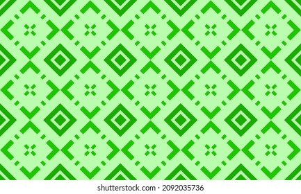 Vector seamless geometric pattern of rhombuses, strokes and dots on a green background. Graphic design for print, textile, paper, fabric, woven. Wallpaper with green gradient colors. Vector EPS 10.