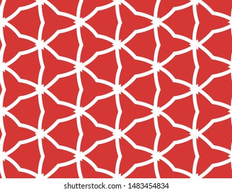 Vector seamless geometric pattern. Shaped white barbed wires and triangles in red background.