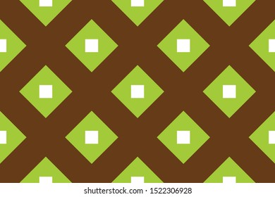 Vector seamless geometric pattern. Shaped white and green squares on brown background.