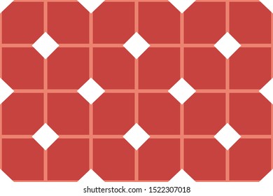 Vector seamless geometric pattern. Shaped white and red squares and lines and diamonds.