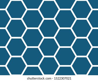 Vector seamless geometric pattern. Shaped white hexagons on blue background.