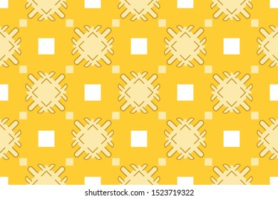 Vector seamless geometric pattern. Shaped white and yellow squares, lines and yellow background.
