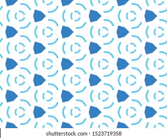 Vector seamless geometric pattern. Shaped in dark, light blue colors on white background.