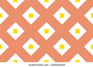 Vector seamless geometric pattern. Shaped white and yellow squares on orange background.