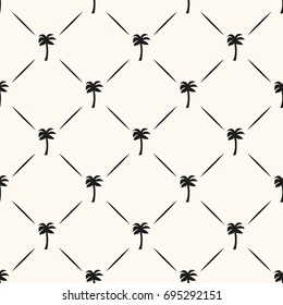 Vector seamless geometric pattern with silhouettes of palms and lines. Can be used for wallpaper, pattern fills, web page background,surface textures