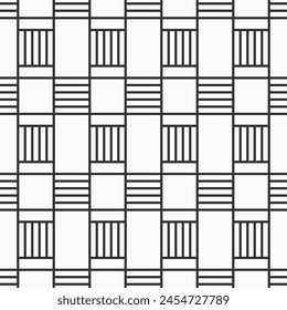 Vector seamless geometric pattern. Simple abstract geometric lattice background. Black and white seamless pattern. Rectangles and striped squares pattern. Design for decor, prints, textile.