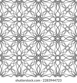 Vector seamless geometric pattern. Smooth lines. White background, black lines.A texture with a monochrome lattice.Fashionable geometric grid.The pattern is made in the Art Nouveau and Art Deco style.