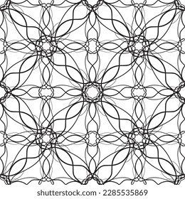 Vector seamless geometric pattern. Smooth lines. White background, black lines.A texture with a monochrome lattice.Fashionable geometric grid.The pattern is made in the Art Nouveau and Art Deco style.