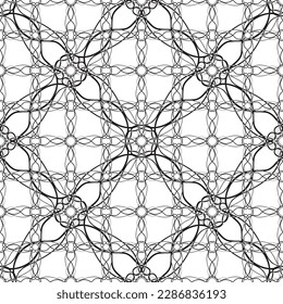 Vector seamless geometric pattern. Smooth lines. White background, black lines.A texture with a monochrome lattice.Fashionable geometric grid.The pattern is made in the Art Nouveau and Art Deco style.