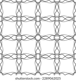 Vector seamless geometric pattern. Smooth lines. White background, black lines.A texture with a monochrome lattice.Fashionable geometric grid.The pattern is made in the Art Nouveau and Art Deco style.