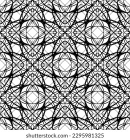Vector seamless geometric pattern. Smooth lines. White background, black lines.A texture with a monochrome lattice.Fashionable geometric grid.The pattern is made in the Art Nouveau and Art Deco style.