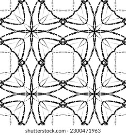 Vector seamless geometric pattern. Smooth lines. White background, black lines.A texture with a monochrome lattice.Fashionable geometric grid.The pattern is made in the Art Nouveau and Art Deco style.