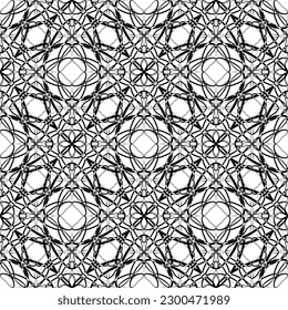 Vector seamless geometric pattern. Smooth lines. White background, black lines.A texture with a monochrome lattice.Fashionable geometric grid.The pattern is made in the Art Nouveau and Art Deco style.
