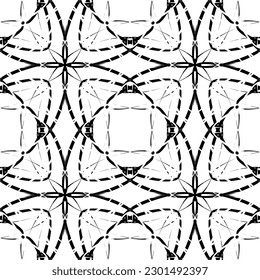 Vector seamless geometric pattern. Smooth lines. White background, black lines.A texture with a monochrome lattice.Fashionable geometric grid.The pattern is made in the Art Nouveau and Art Deco style.