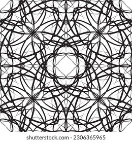Vektornahtloses geometrisches Muster. Glatte Linien. Weißer Hintergrund, schwarze Linien.Eine Textur mit einfarbigem Gitter.Modisches geometrisches Gitter.Das Muster ist im Art Nouveau und Art Deco Stil.
