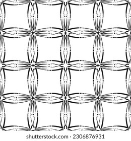 Vector seamless geometric pattern. Smooth lines. White background, black lines.A texture with a monochrome lattice.Fashionable geometric grid.The pattern is made in the Art Nouveau and Art Deco style.