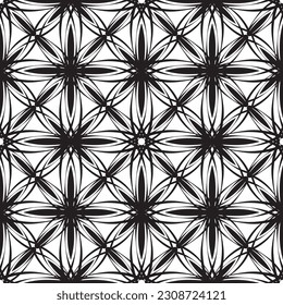 Vector seamless geometric pattern. Smooth lines. White background, black lines.A texture with a monochrome lattice.Fashionable geometric grid.The pattern is made in the Art Nouveau and Art Deco style.