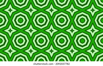 Vector seamless geometric pattern of stars and deformed squares and diamonds. Vector illustration for web, card, banner, paper, fabric, poster. Green gradient colors. Vector illustration EPS 10.