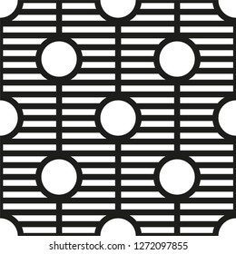 Vector seamless geometric pattern. Stylish graphic design. Endless  monochrome background with circles and stripes texture.