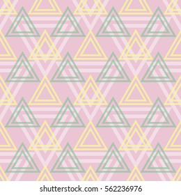 Vector seamless geometric pattern with triangles. Background for printing brochure, poster, party, summer print, vintage textile design, sport wear. Pastel colors.
