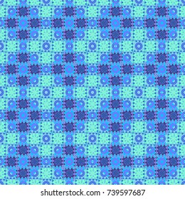 Vector seamless geometric pattern of violet and blue tiles.