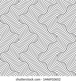 Vector seamless geometric pattern. Wavy black and white graphic texture. Endless stylish decorative background.