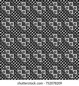 Vector seamless geometric pattern of white, gray and black tiles.