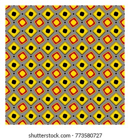 Vector seamless geometric patterns of black, yellow, red, grey colors.