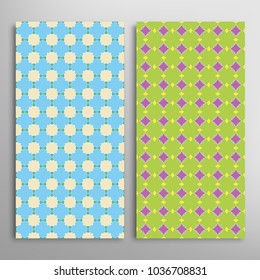 Vector seamless geometric patterns set. Colorful repeating texture for paper, textile fabric print. Vertical borders, backgrounds collection. Graphicornament, design for book cover, card, invitation