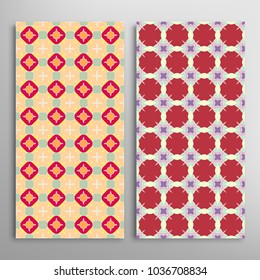 Vector seamless geometric patterns set. Colorful repeating texture for paper, textile fabric print. Vertical borders, backgrounds collection. Graphicornament, design for book cover, card, invitation