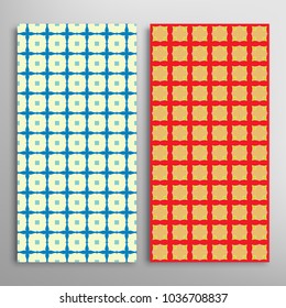 Vector seamless geometric patterns set. Colorful repeating texture for paper, textile fabric print. Vertical borders, backgrounds collection. Graphicornament, design for book cover, card, invitation