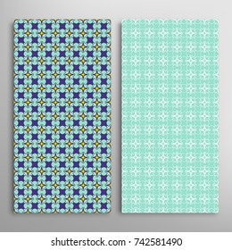Vector seamless geometric patterns set. Colorful repeating texture for paper, textile fabric print.Vertical borders, backgrounds collection. Graphic ornament, design for book cover, card, invitation