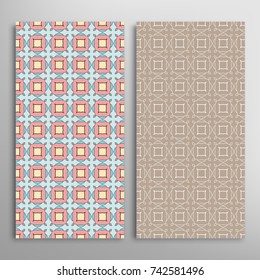 Vector seamless geometric patterns set. Colorful repeating texture for paper, textile fabric print.Vertical borders, backgrounds collection. Graphic ornament, design for book cover, card, invitation