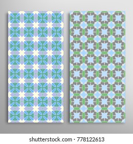 Vector seamless geometric patterns set. Colorful repeating texture for paper, textile fabric print. Vertical borders, backgrounds collection. Graphicornament, design for book cover, card, invitation