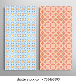 Vector seamless geometric patterns set. Colorful repeating texture for paper, textile fabric print. Vertical borders, backgrounds collection. Graphicornament, design for book cover, card, invitation