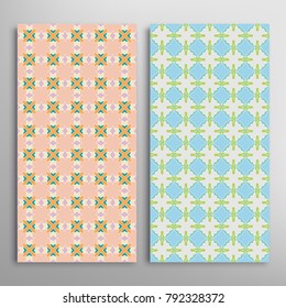 Vector seamless geometric patterns set. Colorful repeating texture for paper, textile fabric print. Vertical borders, backgrounds collection. Graphicornament, design for book cover, card, invitation