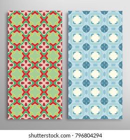 Vector seamless geometric patterns set. Colorful repeating texture for paper, textile fabric print. Vertical borders, backgrounds collection. Graphicornament, design for book cover, card, invitation
