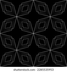 Vector seamless geometric pattern.Smooth lines. Black background, white lines.A texture with a monochrome lattice.Fashionable geometric grid.The pattern is made in the Art Nouveau and Art Deco style.