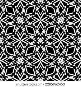 Vector seamless geometric pattern.Smooth lines. Black background, white lines.A texture with a monochrome lattice.Fashionable geometric grid.The pattern is made in the Art Nouveau and Art Deco style.