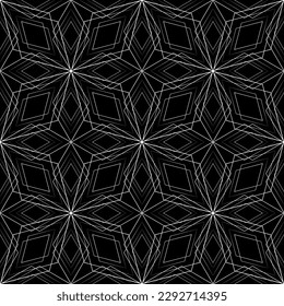 Vector seamless geometric pattern.Smooth lines. Black background, white lines.A texture with a monochrome lattice.Fashionable geometric grid.The pattern is made in the Art Nouveau and Art Deco style.