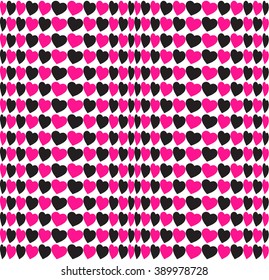 Vector Seamless Geometric Pink Black Hearts Shapes. Illusion background