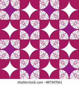 Vector Seamless geometric purple color pattern with pink rhombus on white background. Abstract colorful mosaic Seamless pattern of geometric shapes. Checkered bright pink abstract wallpapers