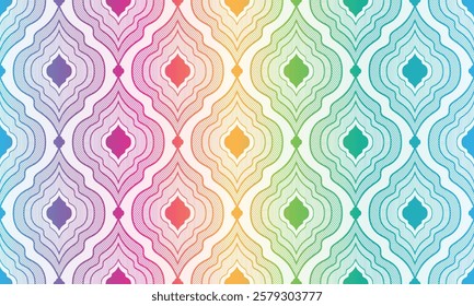 Vector seamless geometric rainbow pattern with colorful rhombuses jn white, For textiles, wallpaper and packaging. 