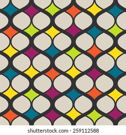 Vector seamless geometric retro pattern. Colorful Abstract background made with curved lines.