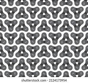 Vector seamless geometric triangle grid texture realistic chain. Isolated on white background.
