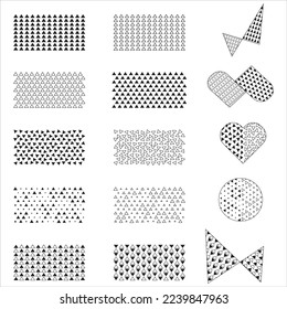 Vector Seamless geometric triangles pattern fills for designs, Endless texture can be used for wallpaper, web page background, surface textures. Set of monochrome geometric ornaments