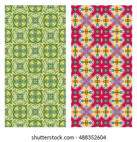 Vector seamless geometric vertical patterns collection. Colorful seamless backgrounds set, endless print graphic texture for textile or paper. Tribal ethnic arabic, indian, turkish, ottoman ornament